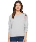 Michael Stars French Terry Reversible Pullover With Flowers (heather Grey) Women's Clothing