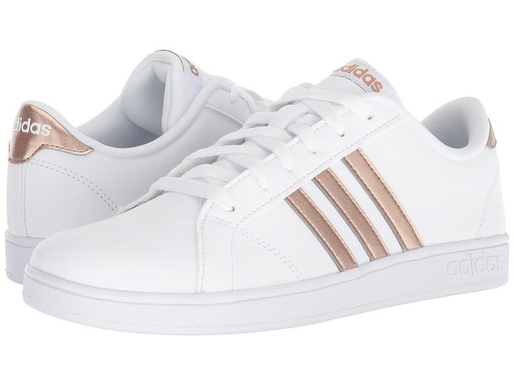 Adidas Kids Baseline (little Kid/big Kid) (white/copper Metallic/black) Kids Shoes