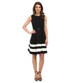 Calvin Klein Ponte Fit Flare Dress (black/ivory) Women's Dress