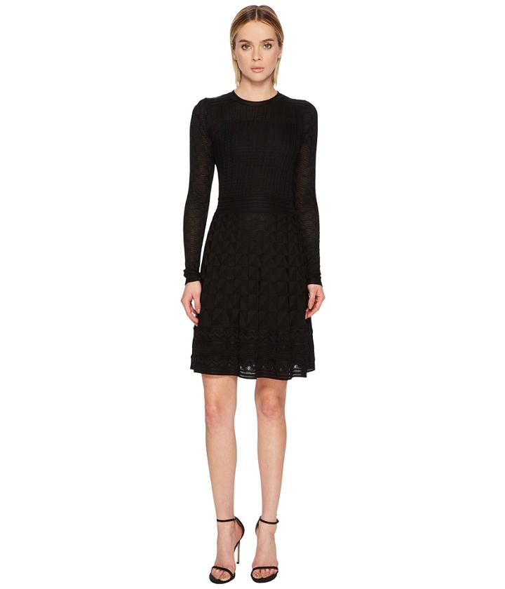 M Missoni Solid Knit Long Sleeve Dress (black) Women's Dress
