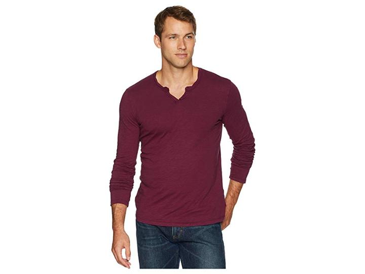 Mod-o-doc Les Carillo Long Sleeve Notch Slub Jersey V-neck (mulberry) Men's Clothing