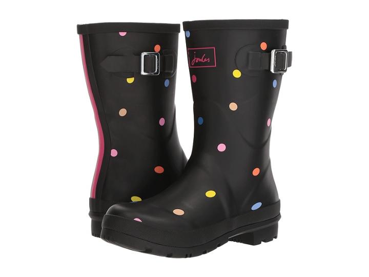 Joules Mid Molly Welly (black Pop Spot Rubber) Women's Rain Boots