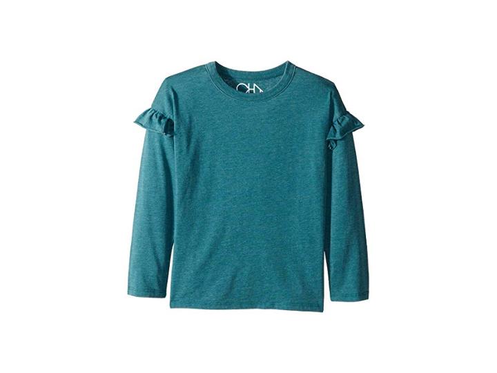 Chaser Kids Super Soft Long Sleeve Ruffled Shoulder Dolman Tee (little Kids/big Kids) (emerald) Girl's Long Sleeve Pullover