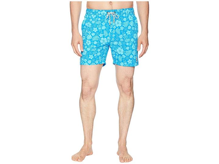 Psycho Bunny Tropical Logo Print Swim Trunks (aegean) Men's Swimwear