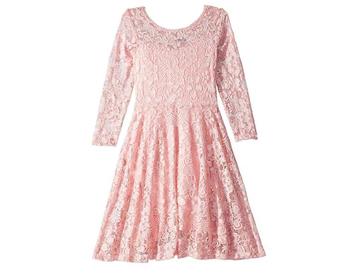 Fiveloaves Twofish Aurora Long Sleeve Lace Skater Dress (little Kids/big Kids) (pink) Girl's Dress