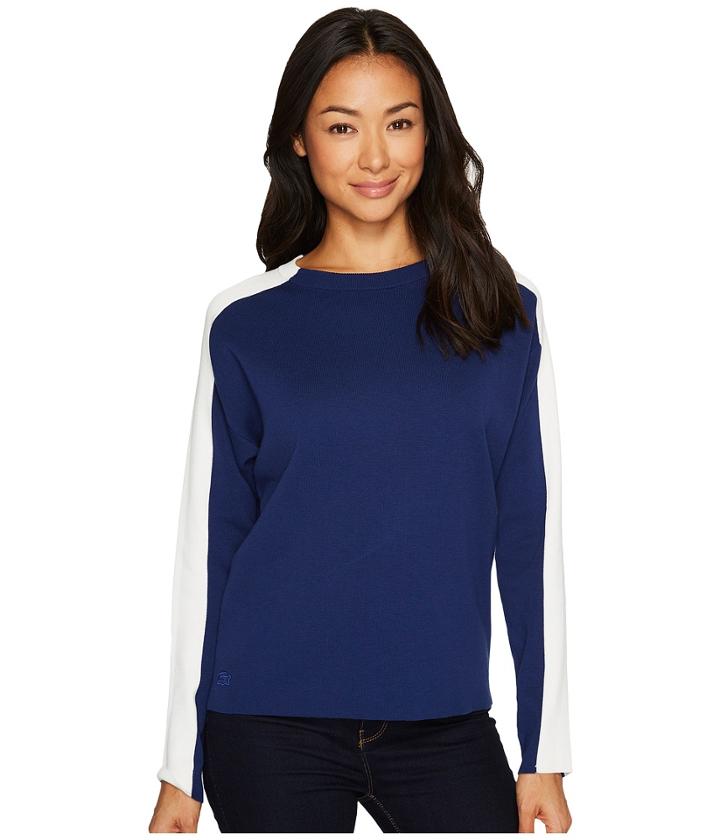 Lacoste Color Block Double Face Jacquard Cotton/wool Sweater (methylene/flour) Women's Sweater