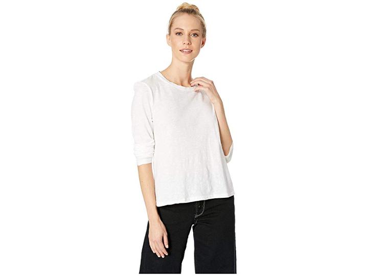 7 For All Mankind Long Sleeve Slub Baby Tee (white) Women's T Shirt