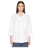 Eileen Fisher Organic Cotton Linen Tencel Crepe Boxy Shirt (white) Women's Long Sleeve Button Up