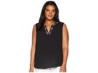 Vince Camuto Specialty Size Plus Size Sleeveless Embroidered Neck Soft Texture Blouse (rich Black) Women's Blouse