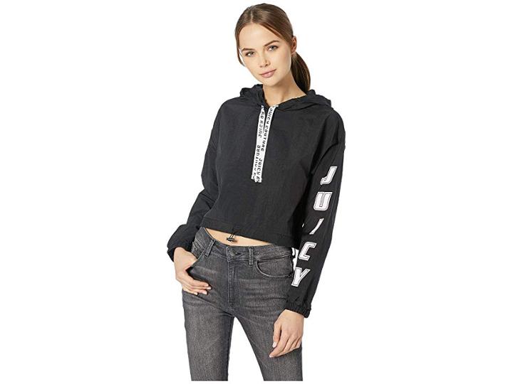 Juicy Couture Juicy 1997 Nylon Logo Hoodie (pitch Black) Women's Clothing