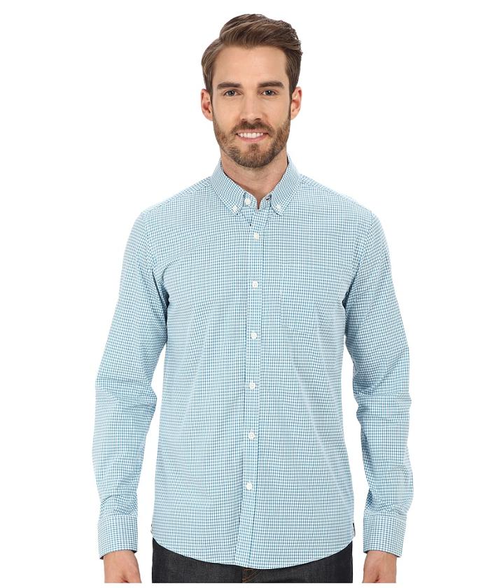 Kenneth Cole Sportswear Long Sleeve Slim Button Down Promo (teal Combo) Men's Long Sleeve Button Up