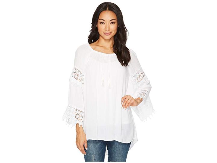 Scully Drusilla High-low Crocheted Sleeve Top (white) Women's Clothing
