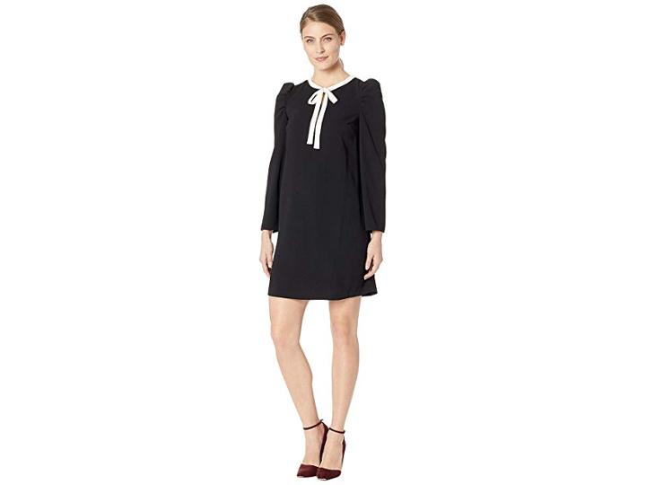 Cece Long Sleeve Puffed Dress W/ Neck Tie (rich Black) Women's Dress