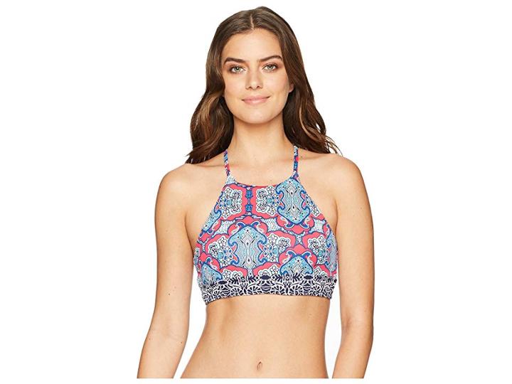 Tommy Bahama Riviera Tile Reversible High Neck Halter (cerise) Women's Swimwear