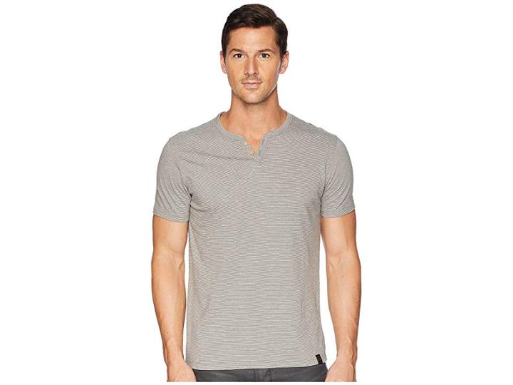 Lucky Brand Textured Stripe Notch Neck Shirt (gargoyle) Men's Clothing