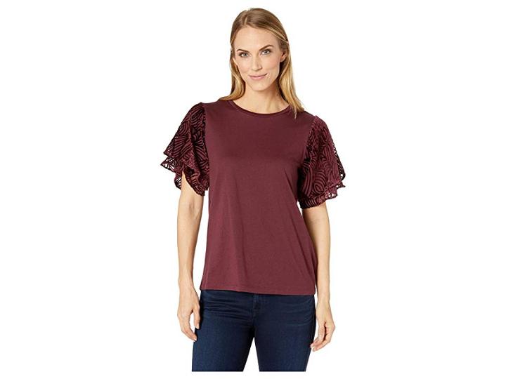 Michael Michael Kors Velvet Flutter Sleeve Tee (cordovan) Women's T Shirt