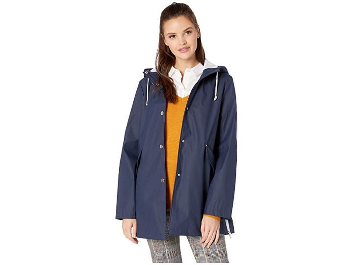 French Connection Hooded Slicker W/ Side Zip Hem (utility Blue) Women's Coat