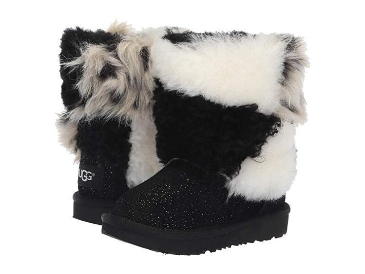 Ugg Kids Classic Short Patchwork Fluff (toddler/little Kid) (black) Girls Shoes