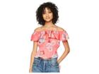 Bb Dakota Jayna Printed Off The Shoulder Top (bright Pink) Women's Clothing