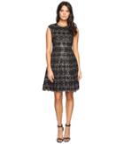 Vince Camuto Sequin Lace Cap Sleeve Fit And Flare Dress (black) Women's Dress