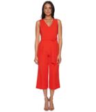 Vince Camuto Sleeveless V-neck Belted Poly Base Jumpsuit (geranium) Women's Jumpsuit & Rompers One Piece