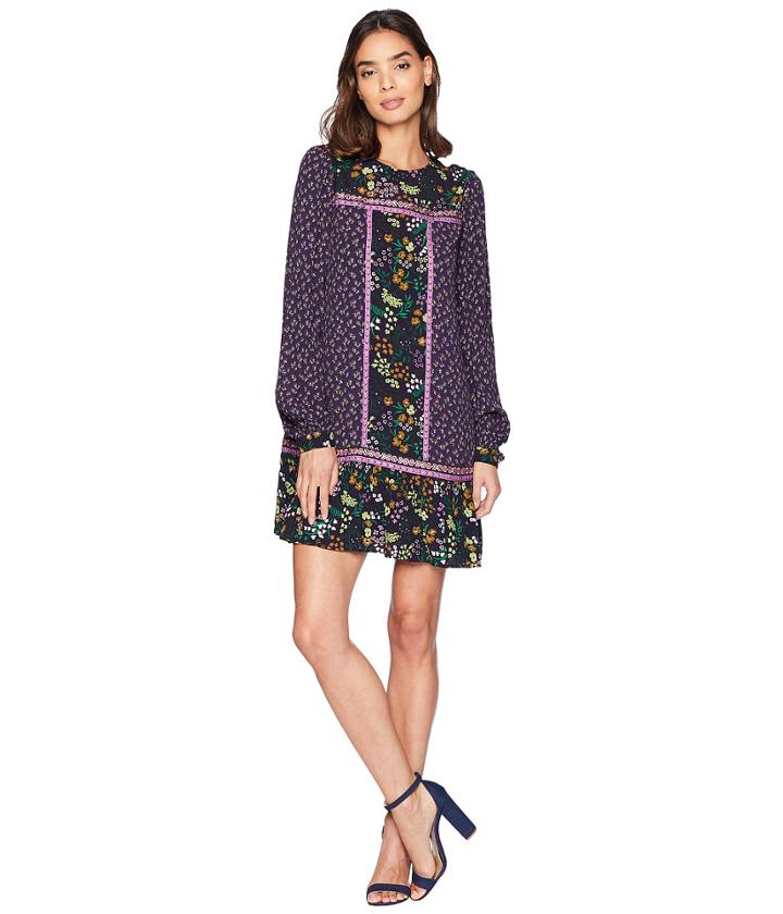 Juicy Couture Silk Tulcea Ditsy Floral Dress (black/purple) Women's Dress