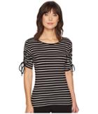 Vince Camuto Drawstring Sleeve Linear Step Stripe Top (rich Black) Women's Clothing