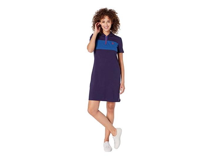 U.s. Polo Assn. Chest Zip Pleated Dress (evening Blue) Women's Dress
