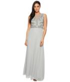 Adrianna Papell Sleeveless Beaded Bodice Gown With Sheer V-neck Line (blue Mist) Women's Dress