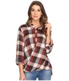 Blank Nyc Multi Plaid Drape Front Shirt In Whiskey Brown (whiskey Brown) Women's T Shirt