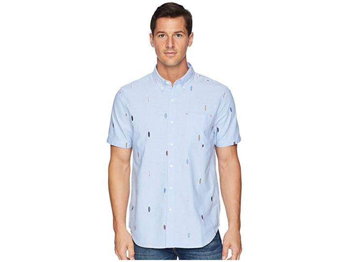 True Grit Island Time Embroidered Paddle Out Shirt (light Chambray) Men's Short Sleeve Button Up