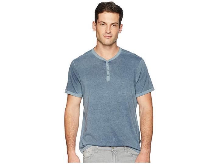 John Varvatos Star U.s.a. Short Sleeve Henley With Reverse Spray K3837u2b (regal Blue) Men's Clothing