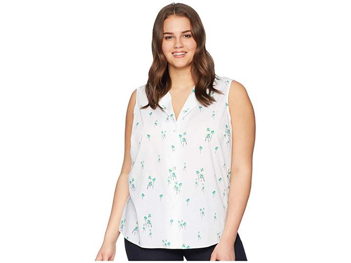 Nydj Plus Size Plus Size Sleeveless Button Detail Top (three Palms Optic White) Women's Sleeveless