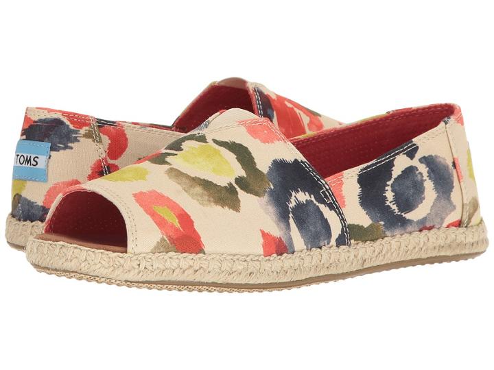 Toms Alpargata Open Toe (tangerine Watercolor Floral) Women's Flat Shoes