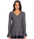 Michael Stars Soft V-neck Pullover With Ruffle Sleeve (nocturnal) Women's Clothing