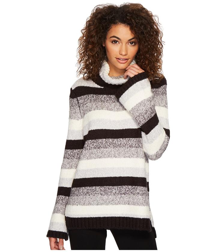 Kensie Punk Yarn Stripe Sweater Ksdk5761 (black Combo) Women's Sweater