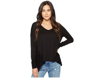 Three Dots Mixed V-neck Top (black) Women's Clothing