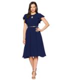 Gabby Skye Flutter Sleeve Dress W/ Belt (navy) Women's Dress