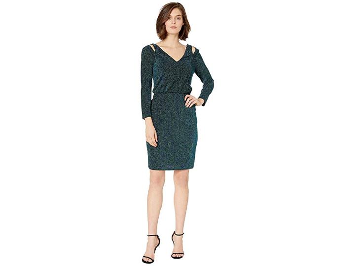 Calvin Klein Long Sleeve Glitter Dress (emerald/ultramarine) Women's Dress