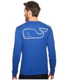 Vineyard Vines Long Sleeve Heather Vintage Whale Pocket Tee (royal Ocean) Men's T Shirt