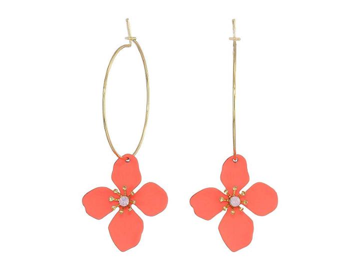 Shashi Flower Drop Hoop Earrings (gold Coral) Earring