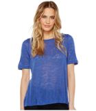 Nally & Millie Pleated Back Elbow Sleeve Top (blue) Women's Clothing