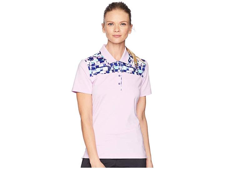 Adidas Golf Ultimate Merch Short Sleeve Polo (clear Lilac) Women's Clothing