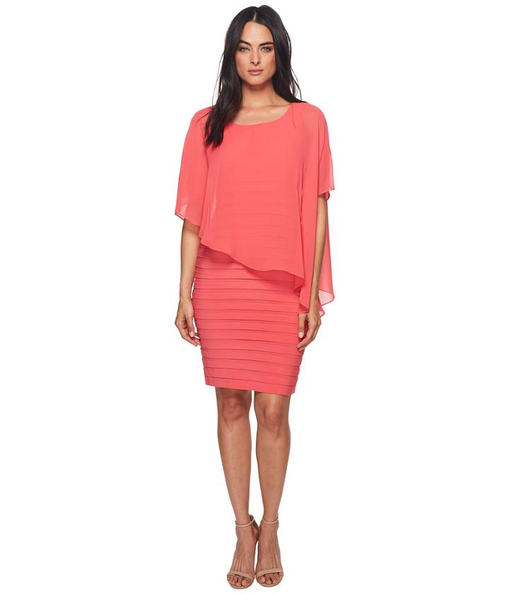 Adrianna Papell Chiffon Drape Overlay With Banding (strawberry Pink) Women's Dress