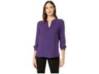 Anne Klein Oblique Stripe Split-neck High-low Long Sleeve Blouse (gauguin/cordovan/combo) Women's Blouse