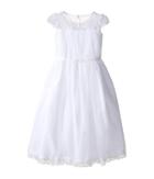 Us Angels Satin Embroidered Cap Sleeve Illusion W/ Full Skirt (little Kids/big Kids) (white) Girl's Dress