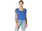 U.s. Polo Assn. Stripe V-neck Crop Tee (blue Hawaii) Women's T Shirt