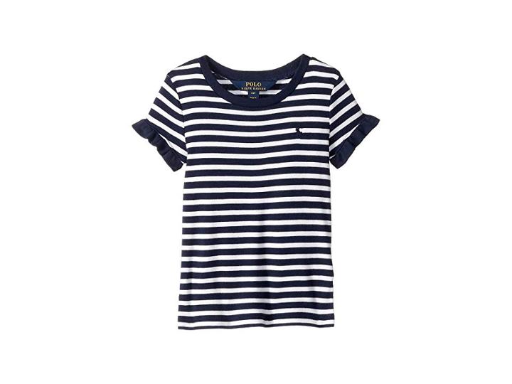 Polo Ralph Lauren Kids Ruffled Cotton-modal T-shirt (toddler) (french Navy/white) Girl's T Shirt
