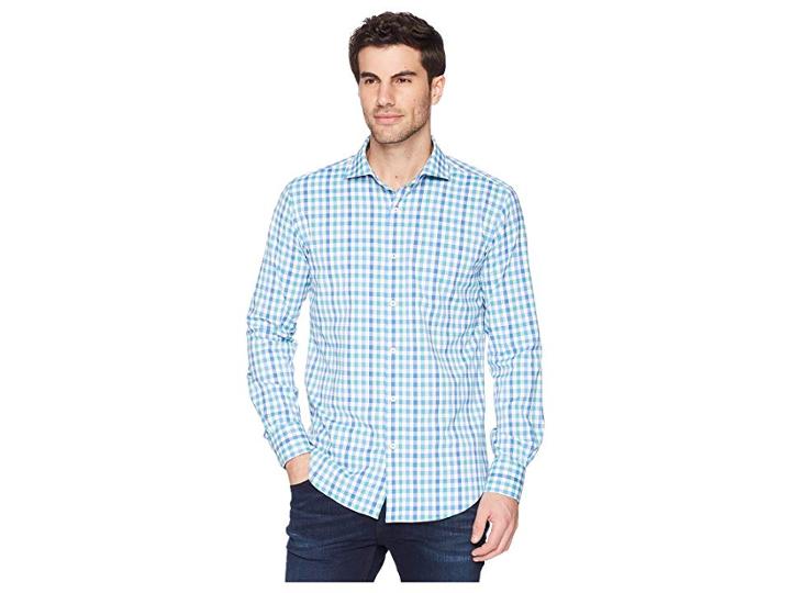 Bugatchi Shaped Fit Plaid Woven Shirt (paradise) Men's Clothing