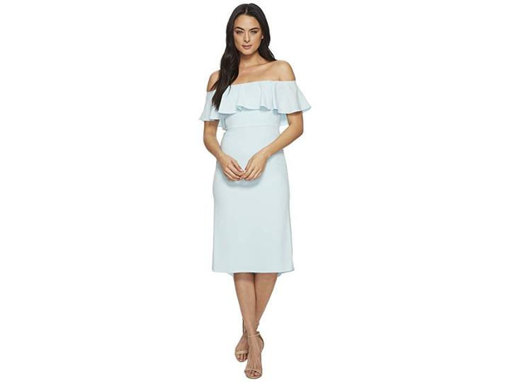 Halston Heritage Off Shoulder Flounce Detail Crepe Dress (foam) Women's Dress